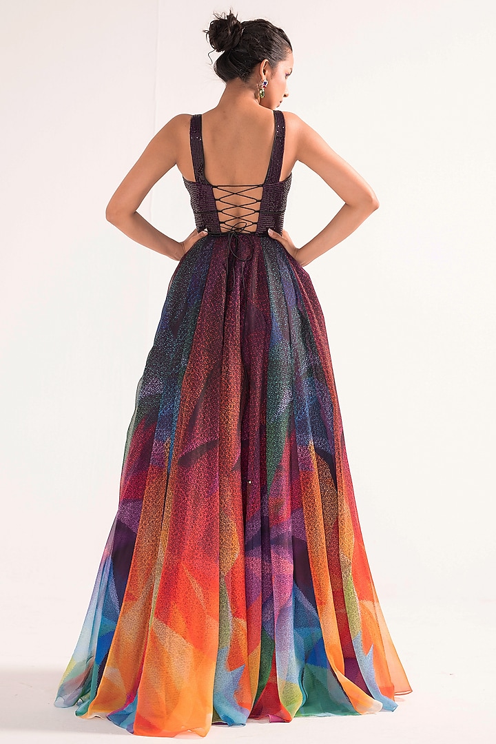 Kaynaat's Pink And Blue Organza Multi Layered Gowns for Rent main image 0