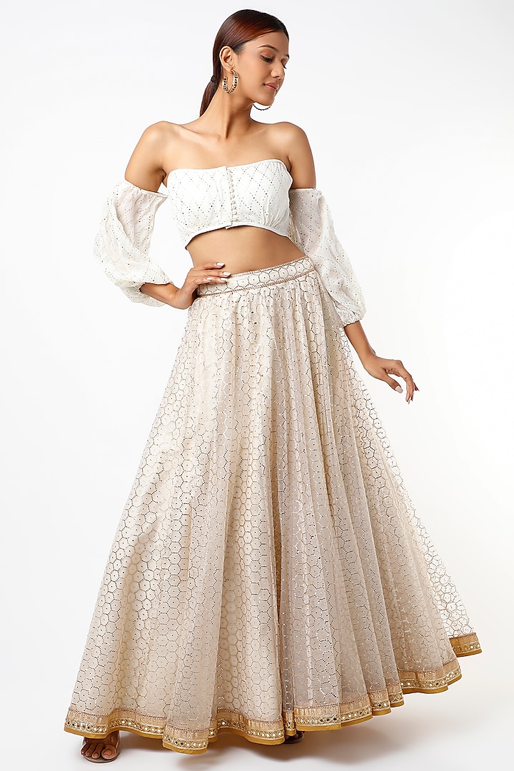 Ivory Embroidered Lehenga Set by Cedar and Pine