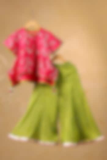 Olive Green Chanderi & Tissue Sharara Set For Girls by Casa Ninos at Pernia's Pop Up Shop