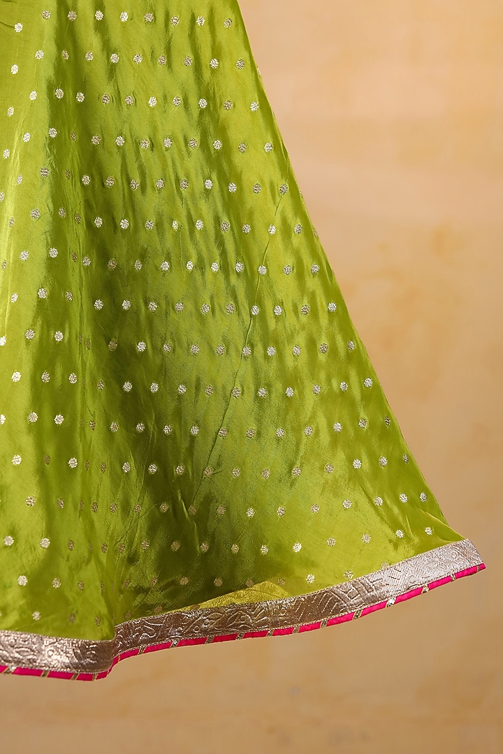 Olive Green Chanderi & Tissue Sharara Set For Girls by Casa Ninos at Pernia's Pop Up Shop