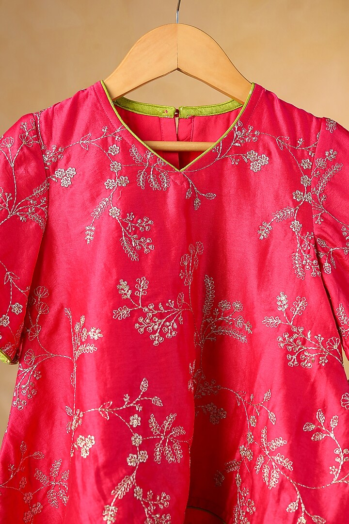 Olive Green Chanderi & Tissue Sharara Set For Girls by Casa Ninos at Pernia's Pop Up Shop