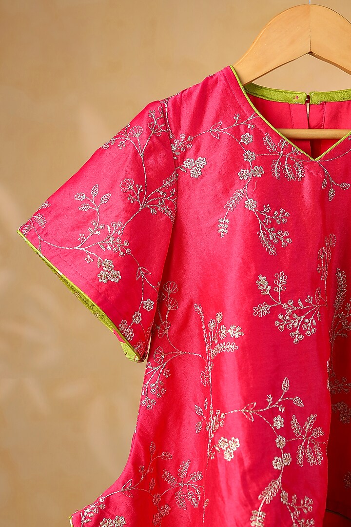 Olive Green Chanderi & Tissue Sharara Set For Girls by Casa Ninos at Pernia's Pop Up Shop