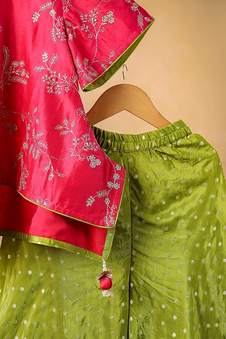 Olive Green Chanderi & Tissue Sharara Set For Girls by Casa Ninos at Pernia's Pop Up Shop