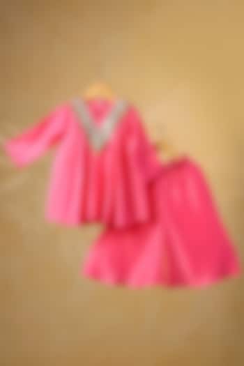 Pink Mul Chanderi Sharara Set For Girls by Casa Ninos at Pernia's Pop Up Shop