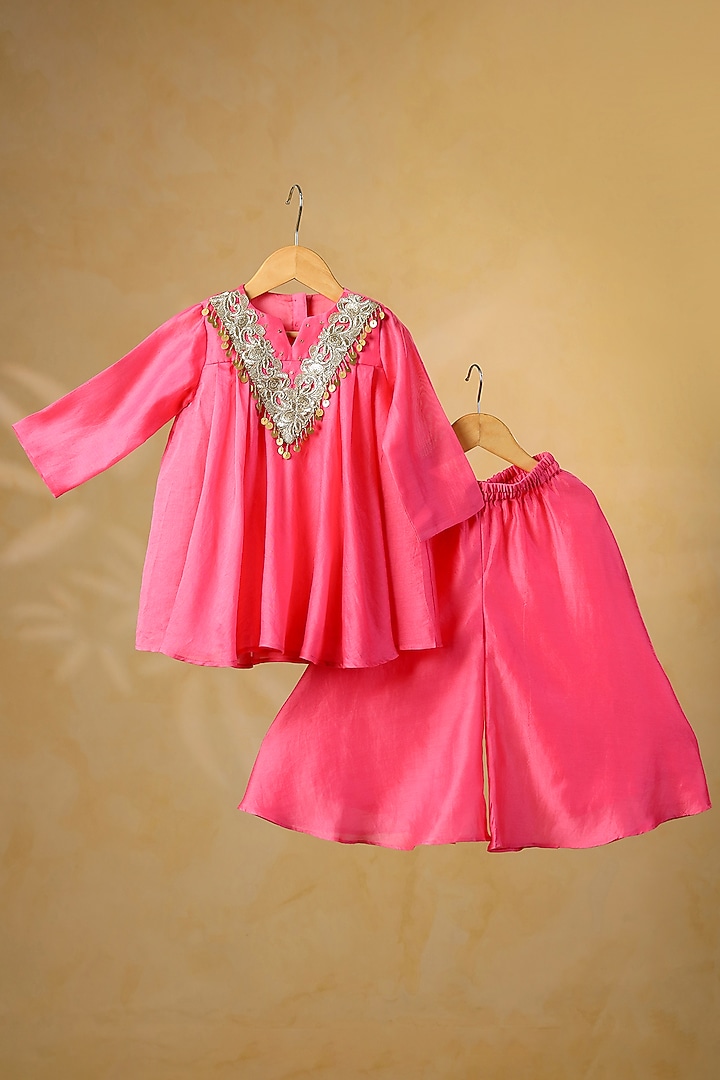 Pink Mul Chanderi Sharara Set For Girls by Casa Ninos at Pernia's Pop Up Shop