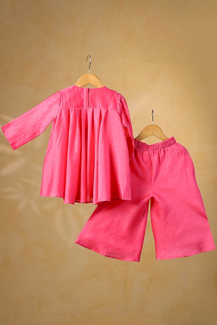 Pink Mul Chanderi Sharara Set For Girls by Casa Ninos at Pernia's Pop Up Shop