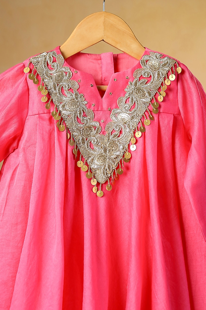 Pink Mul Chanderi Sharara Set For Girls by Casa Ninos at Pernia's Pop Up Shop