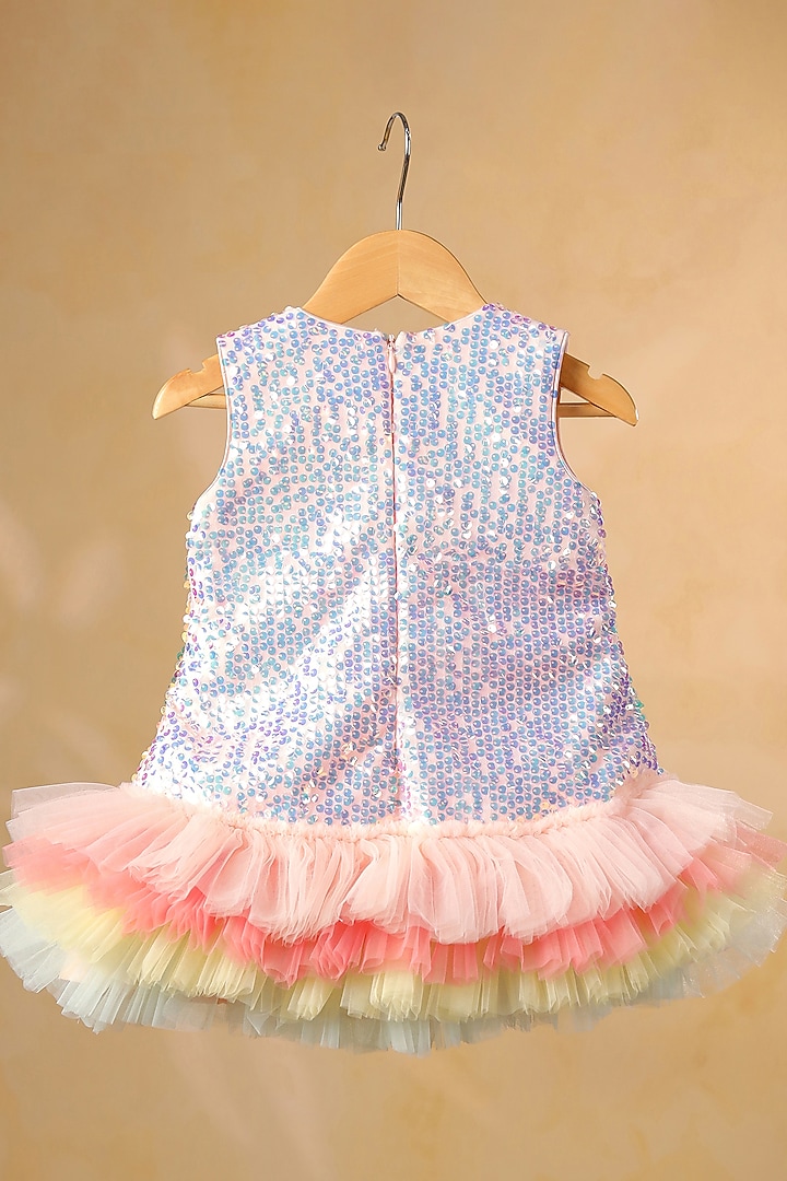 Pink Sequin & Net Embellished Ruffled Dress For Girls by Casa Ninos at Pernia's Pop Up Shop