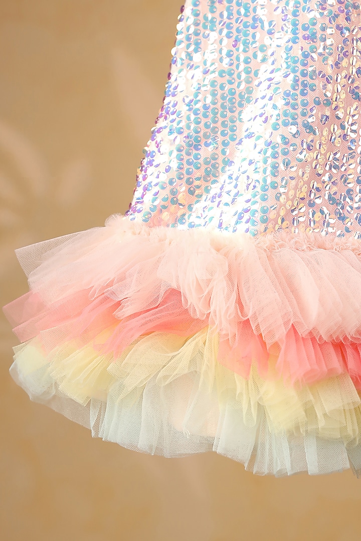 Pink Sequin & Net Embellished Ruffled Dress For Girls by Casa Ninos at Pernia's Pop Up Shop