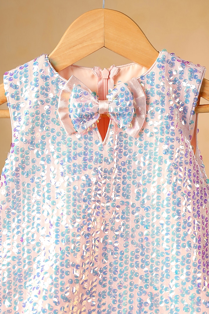 Pink Sequin & Net Embellished Ruffled Dress For Girls by Casa Ninos at Pernia's Pop Up Shop