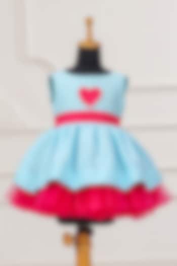 Aqua Blue & Hot Pink Dupion Dress For Girls by Casa Ninos at Pernia's Pop Up Shop