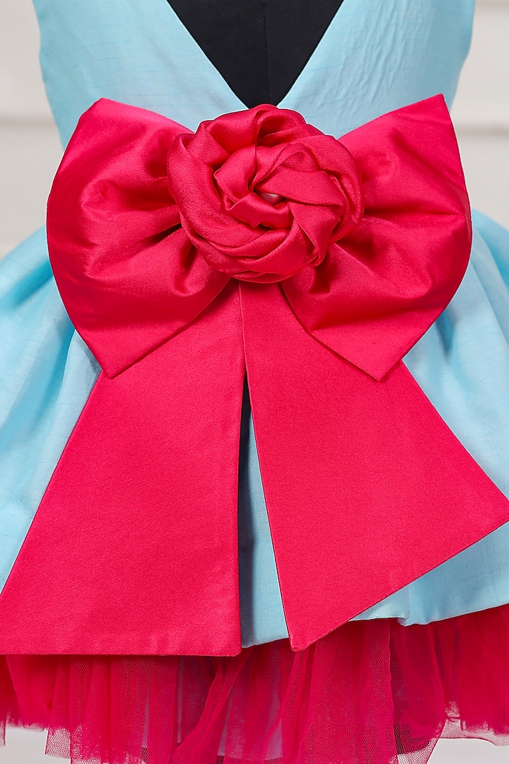Aqua Blue & Hot Pink Dupion Dress For Girls by Casa Ninos at Pernia's Pop Up Shop