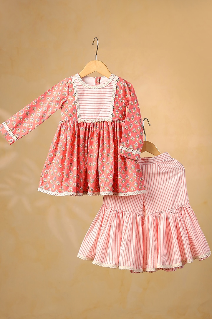 Peach Cotton Sharara Set For Girls by Casa Ninos at Pernia's Pop Up Shop