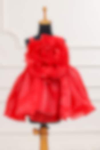Red Organza Floral Applique Flared Dress For Girls by Casa Ninos at Pernia's Pop Up Shop