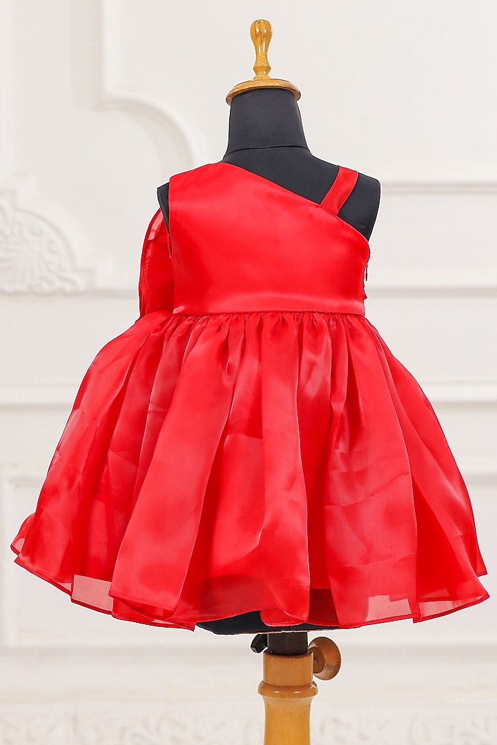 Red Organza Floral Applique Flared Dress For Girls by Casa Ninos at Pernia's Pop Up Shop