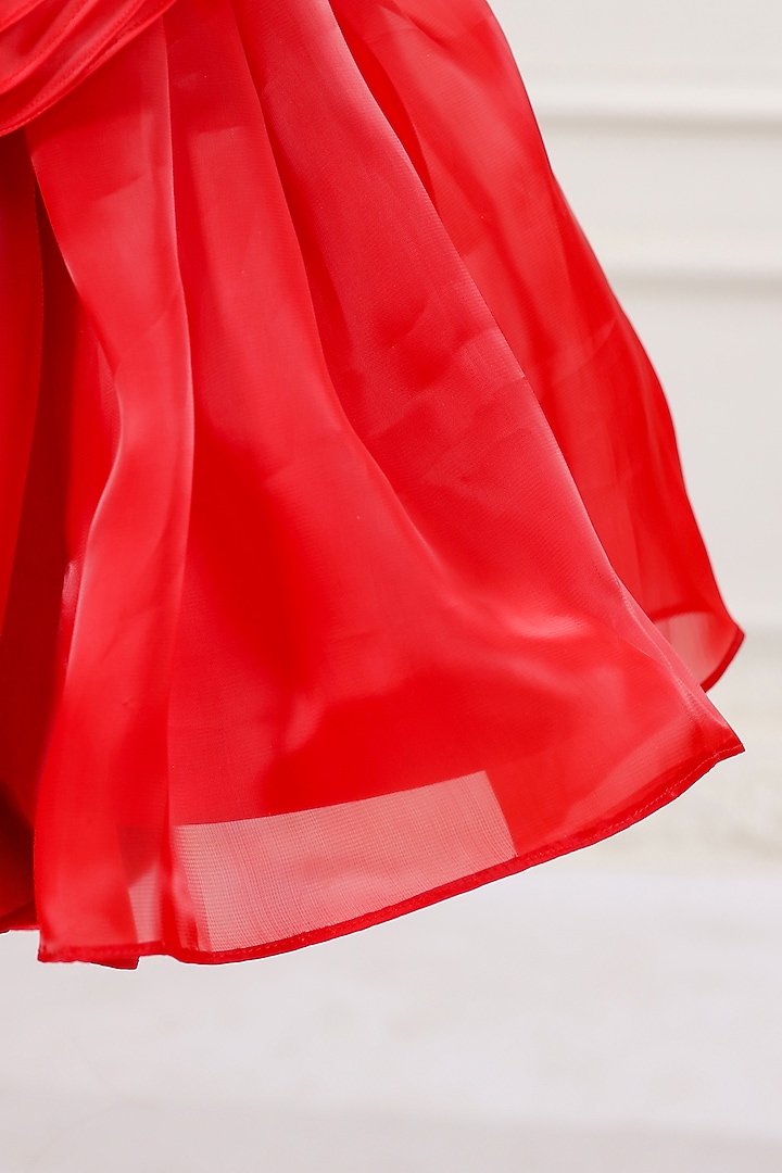 Red Organza Floral Applique Flared Dress For Girls by Casa Ninos at Pernia's Pop Up Shop