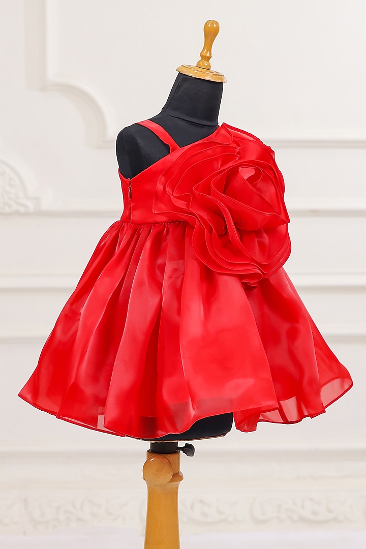 Red Organza Floral Applique Flared Dress For Girls by Casa Ninos at Pernia's Pop Up Shop
