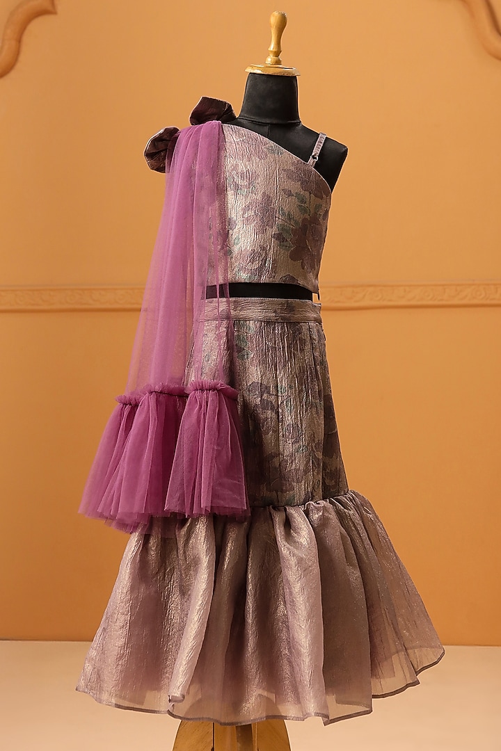 Purple Crushed Tissue Lehenga Set For Girls by Casa Ninos at Pernia's Pop Up Shop
