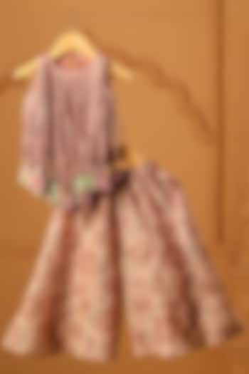 Peach Crushed Tissue Printed Flared Sharara Set For Girls by Casa Ninos at Pernia's Pop Up Shop