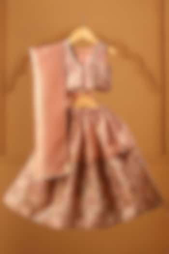 Peach Crushed Tissue Lehenga Set For Girls by Casa Ninos at Pernia's Pop Up Shop