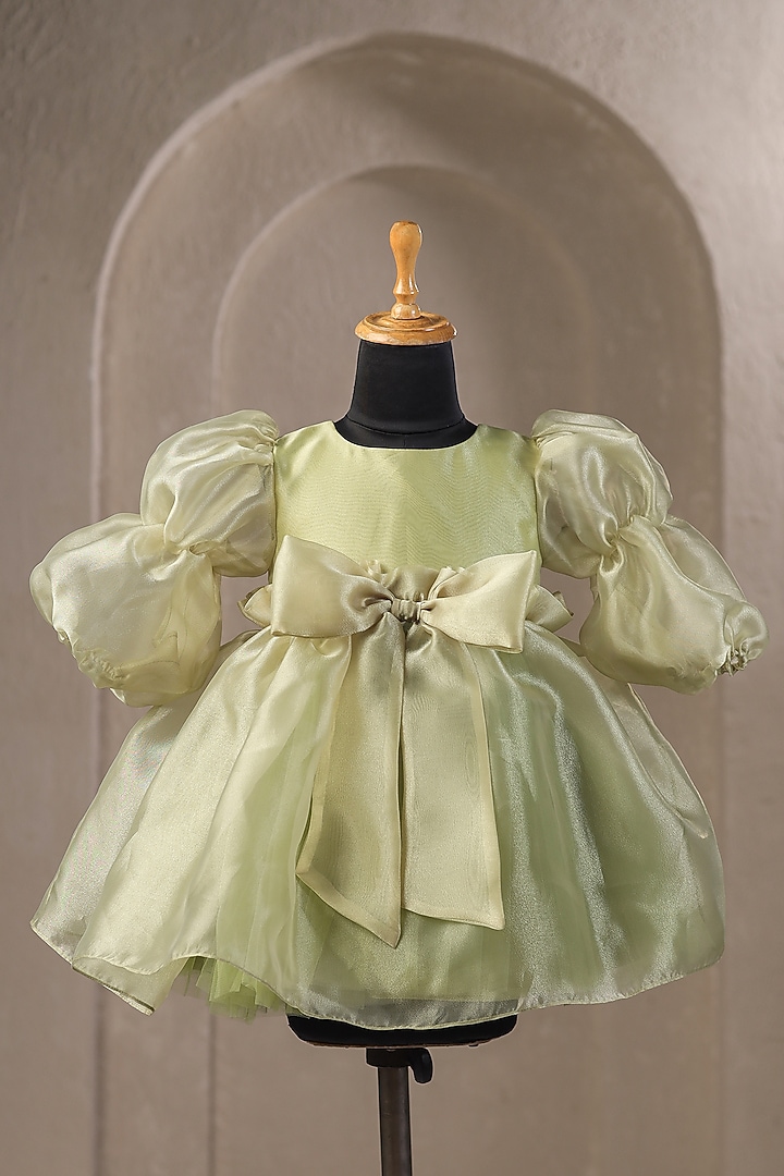 Green Organza Tissue Dress For Girls by Casa Ninos at Pernia's Pop Up Shop