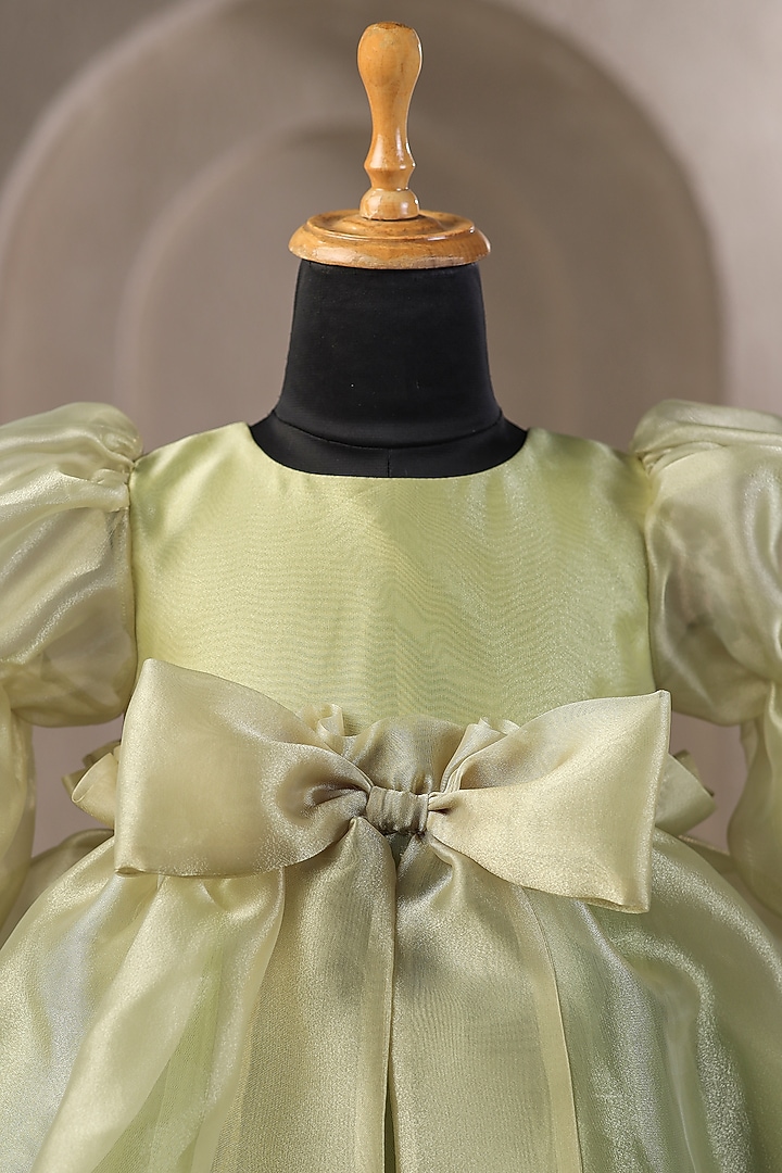 Green Organza Tissue Dress For Girls by Casa Ninos at Pernia's Pop Up Shop