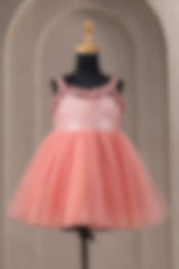 Rust Organza Satin Floral Work & Printed Dress For Girls by Casa Ninos at Pernia's Pop Up Shop