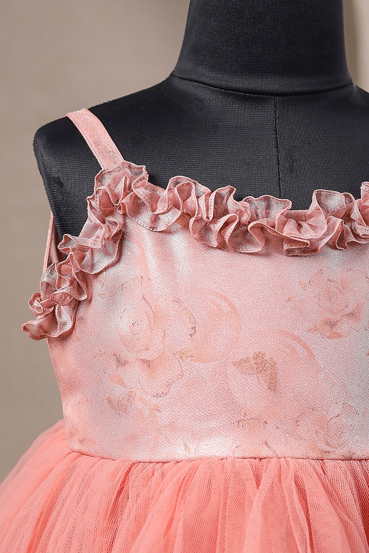 Rust Organza Satin Flora Printed Strappy Dress For Girls by Casa Ninos at Pernia's Pop Up Shop