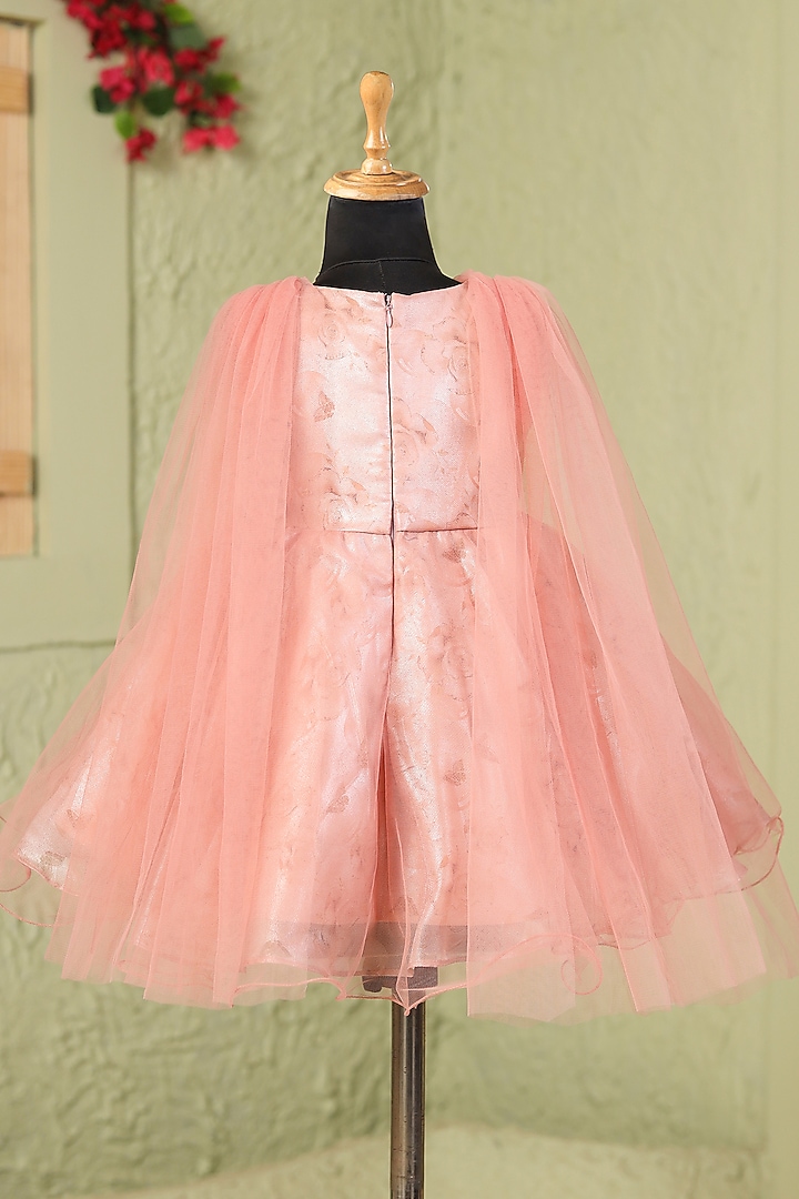 Rust Organza Satin Floral Work & Printed Dress For Girls by Casa Ninos at Pernia's Pop Up Shop