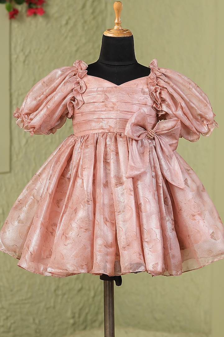 Rust Organza Satin Floral Printed Dress For Girls by Casa Ninos at Pernia's Pop Up Shop