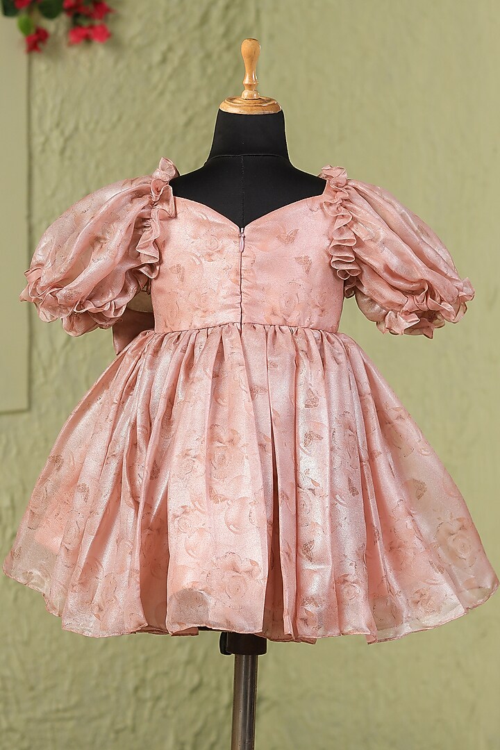 Rust Organza Satin Floral Printed Dress For Girls by Casa Ninos at Pernia's Pop Up Shop