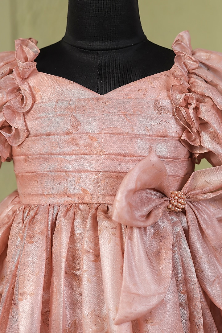 Rust Organza Satin Floral Printed Dress For Girls by Casa Ninos at Pernia's Pop Up Shop