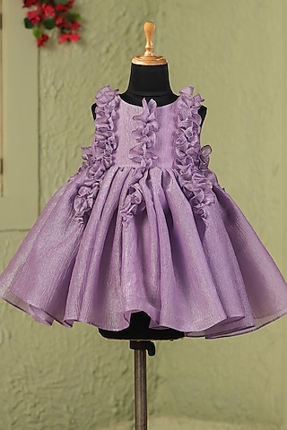 Purple Crushed Tissue Dress For Girls by Casa Ninos