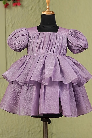 Purple Crushed Tissue Dress For Girls by Casa Ninos