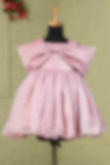 Pink & White Satin Bow Embellished Dress For Girls by Casa Ninos at Pernia's Pop Up Shop