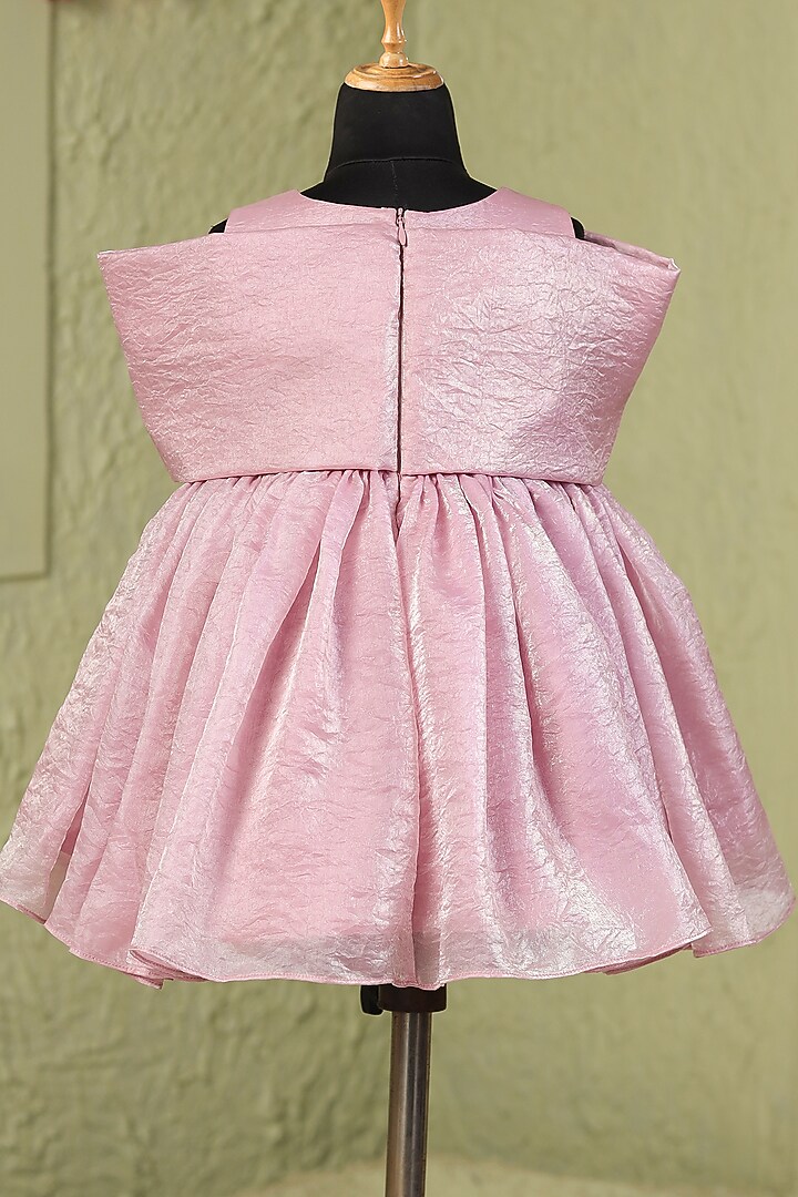 Pink & White Satin Bow Embellished Dress For Girls by Casa Ninos at Pernia's Pop Up Shop