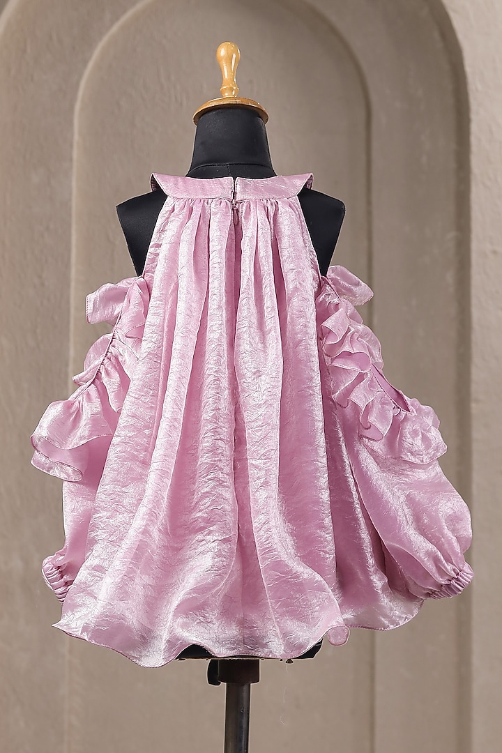 Pink Satin Pearl Embellished Dress For Girls by Casa Ninos at Pernia's Pop Up Shop