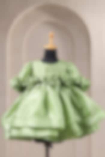 Green Crushed Tissue Floral Work Dress For Girls by Casa Ninos at Pernia's Pop Up Shop