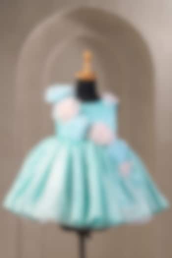 Blue Satin Floral Embellished Dress For Girls by Casa Ninos at Pernia's Pop Up Shop