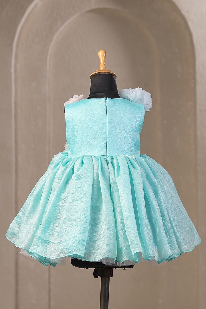 Blue Satin Floral Embellished Dress For Girls by Casa Ninos at Pernia's Pop Up Shop
