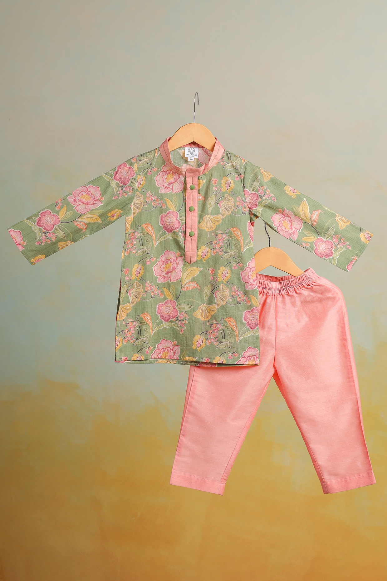 Green Foil Printed Kurta Set For Boys main image 1