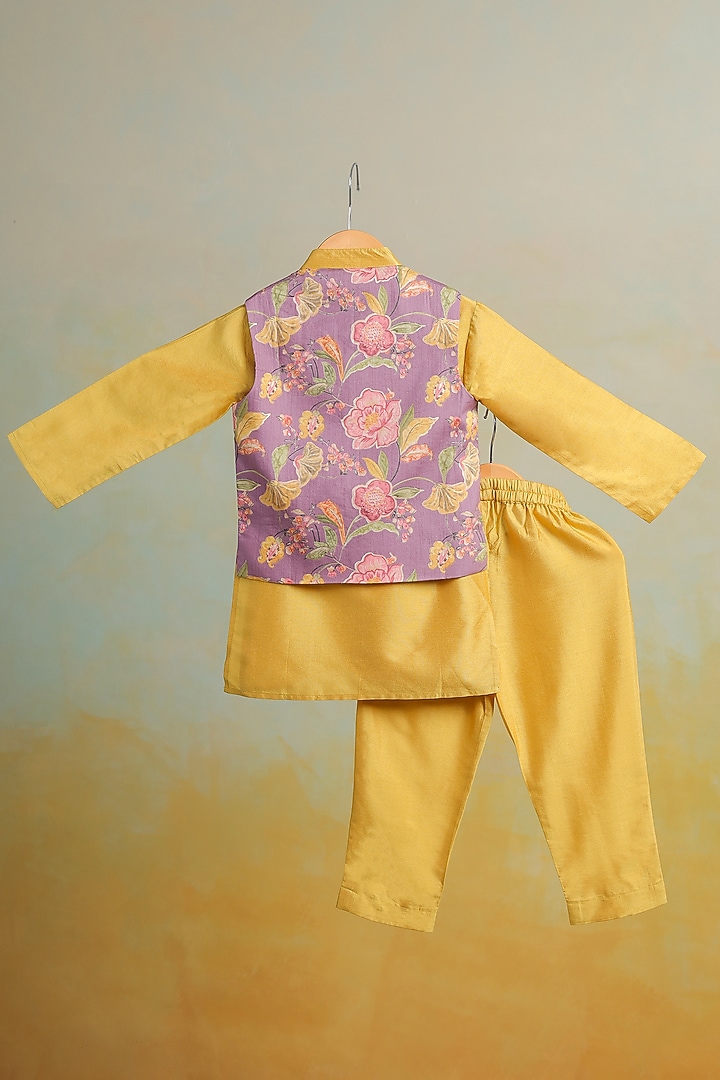 Purple Cotton Floral Printed Nehru Jacket Set For Boys by Casa Ninos at Pernia's Pop Up Shop