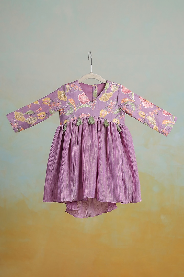 Purple Cotton Floral Printed Dress For Girls by Casa Ninos at Pernia's Pop Up Shop