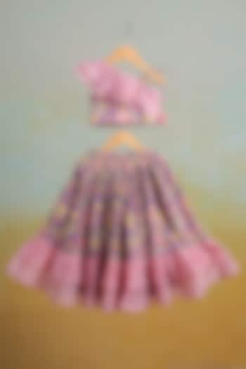 Purple Cotton Floral Printed Lehenga Set For Girls by Casa Ninos at Pernia's Pop Up Shop