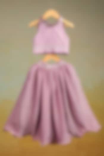 Purple Crushed Tissue Embroidered Lehenga Set For Girls by Casa Ninos at Pernia's Pop Up Shop