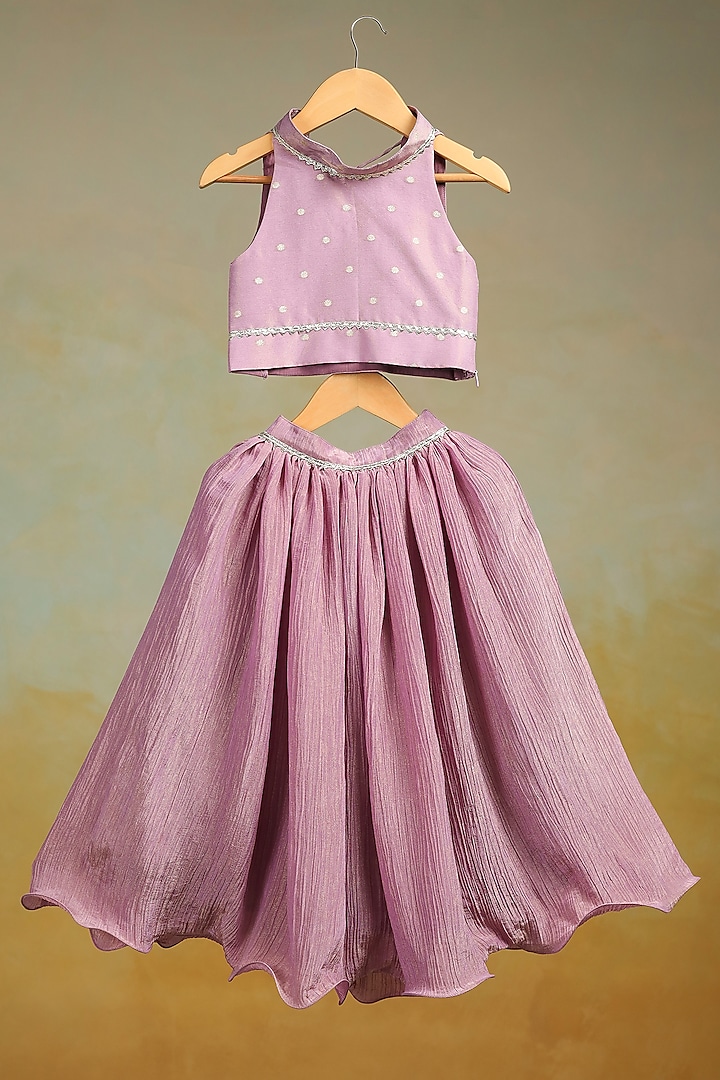 Purple Crushed Tissue Embroidered Lehenga Set For Girls by Casa Ninos at Pernia's Pop Up Shop