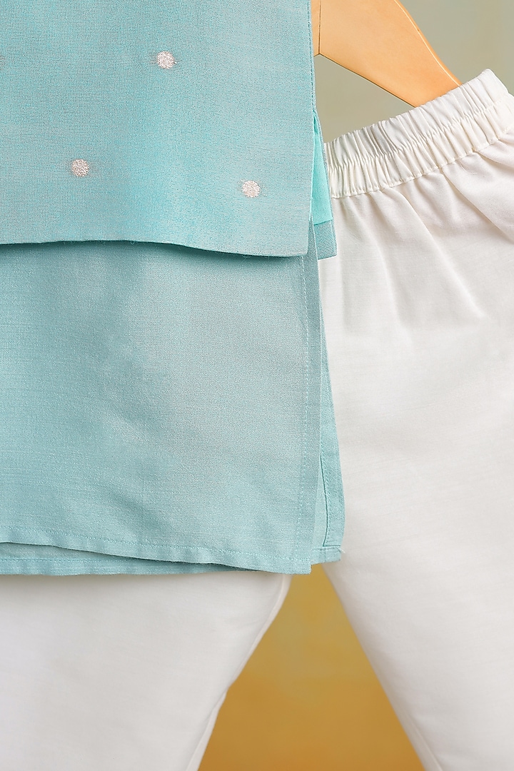 Blue Tissue Nehru Jacket Set For Boys by Casa Ninos at Pernia's Pop Up Shop