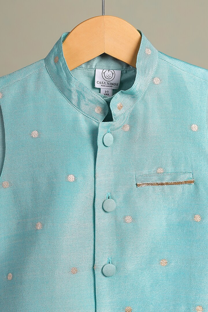Blue Tissue Nehru Jacket Set For Boys by Casa Ninos at Pernia's Pop Up Shop