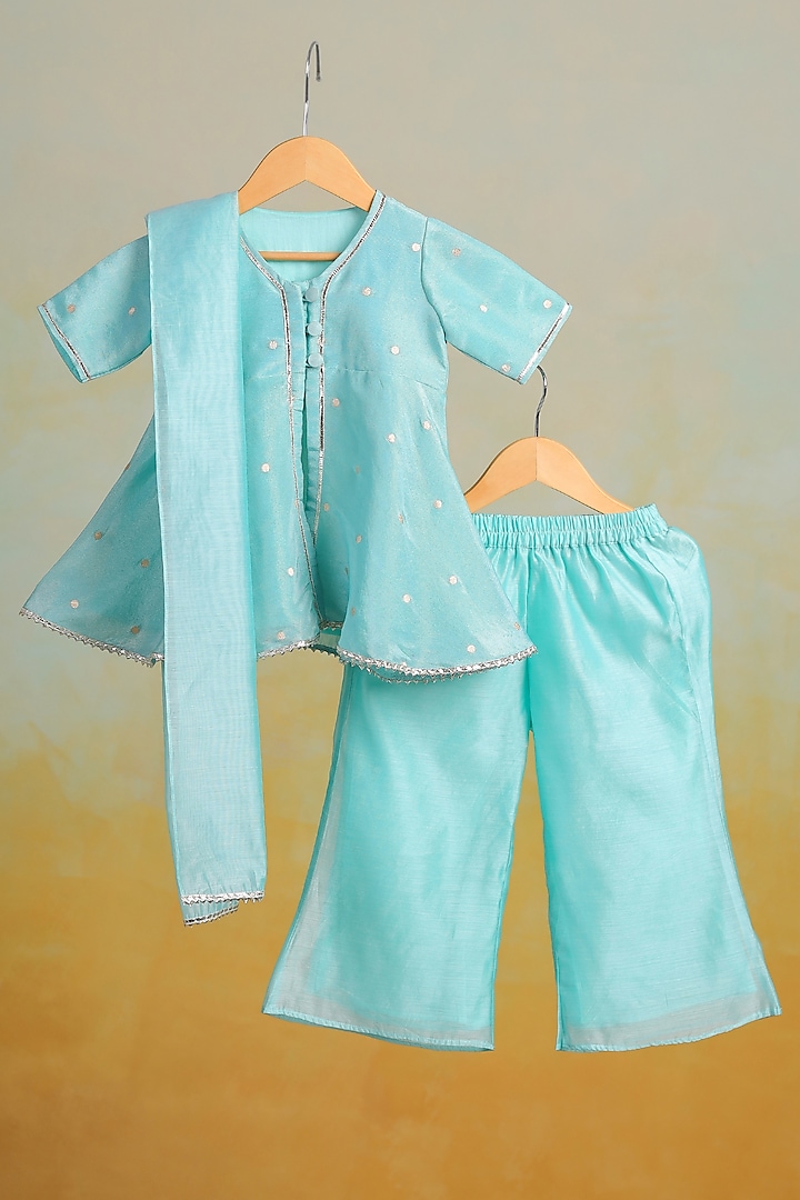 Sky Blue Tissue Flared Sharara Set For Girls by Casa Ninos at Pernia's Pop Up Shop