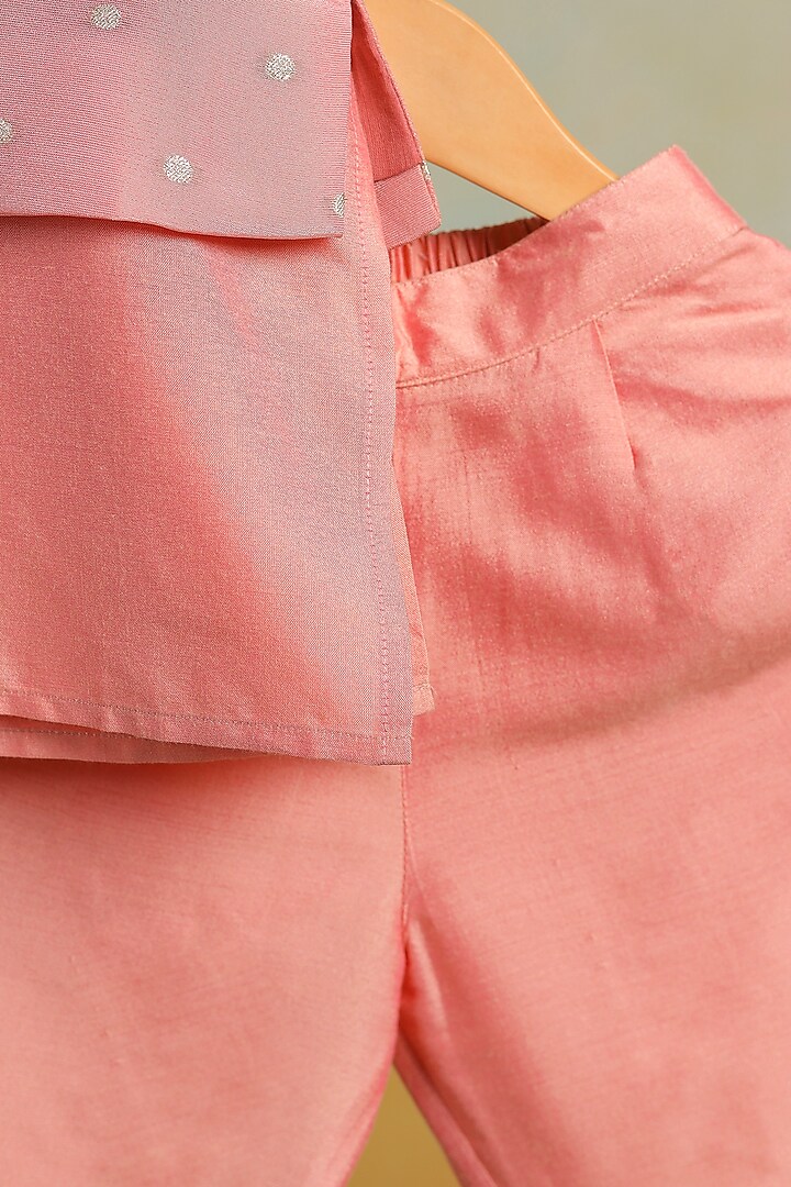 Peach Tissue Embroidered Embroidered Nehru Jacket Set For Boys by Casa Ninos at Pernia's Pop Up Shop